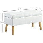 Polsterbank mit Stauraum, Stoffbezug in Samtoptik, Holzbeine, für Wohnzimmer, Schlafzimmer, Flur, 80 x 35 x 42 cm, Weiß