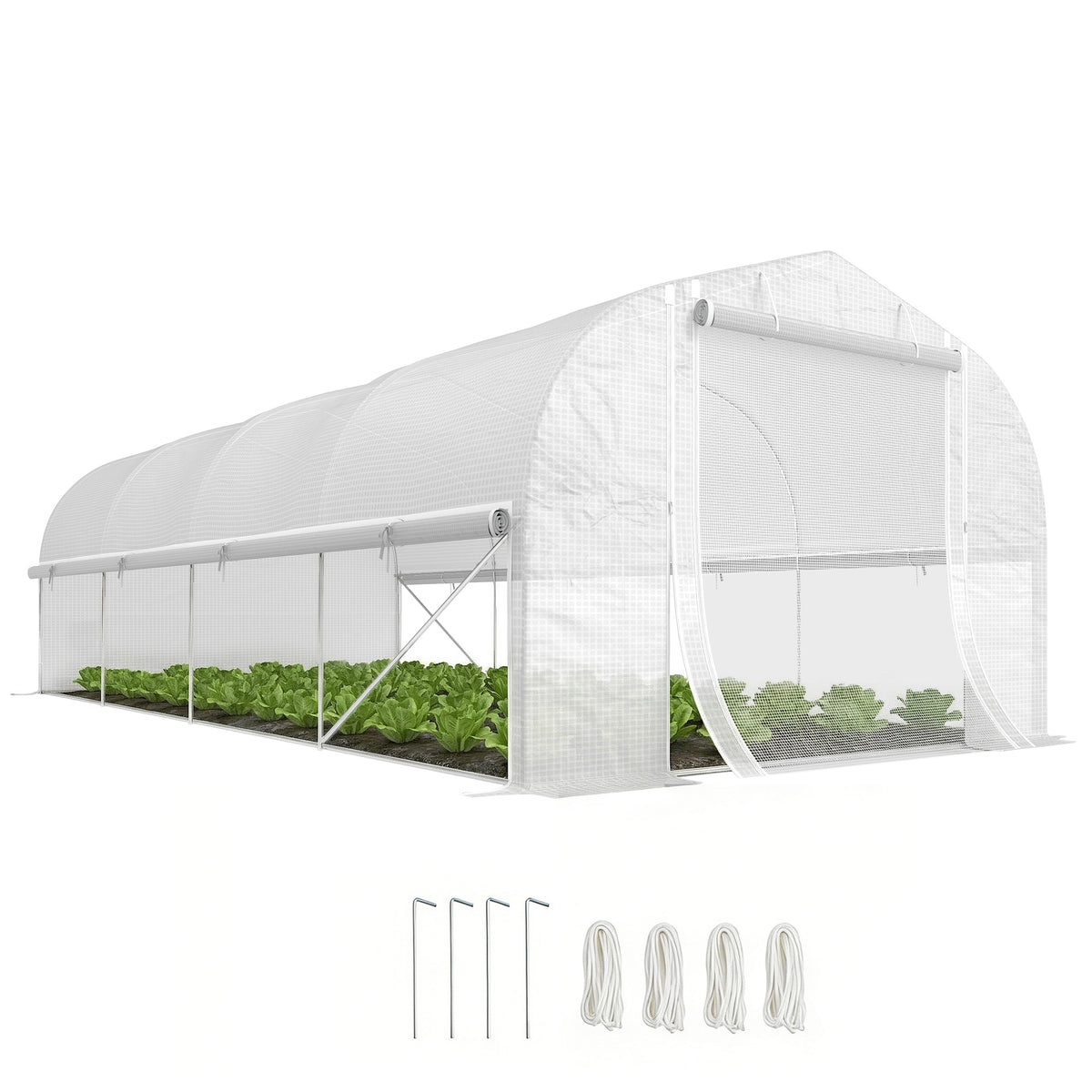 19.5 x 9.8ft Tunnel Greenhouse, with Accessories - White