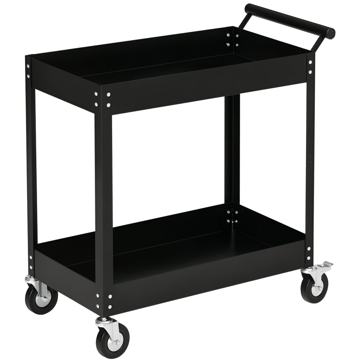 Werkstattwagen, 2 Etagen, Schubkarre, 4 Rollen, Stahl, bis 150 kg, 84,5 x 38 x 84 cm, Schwarz