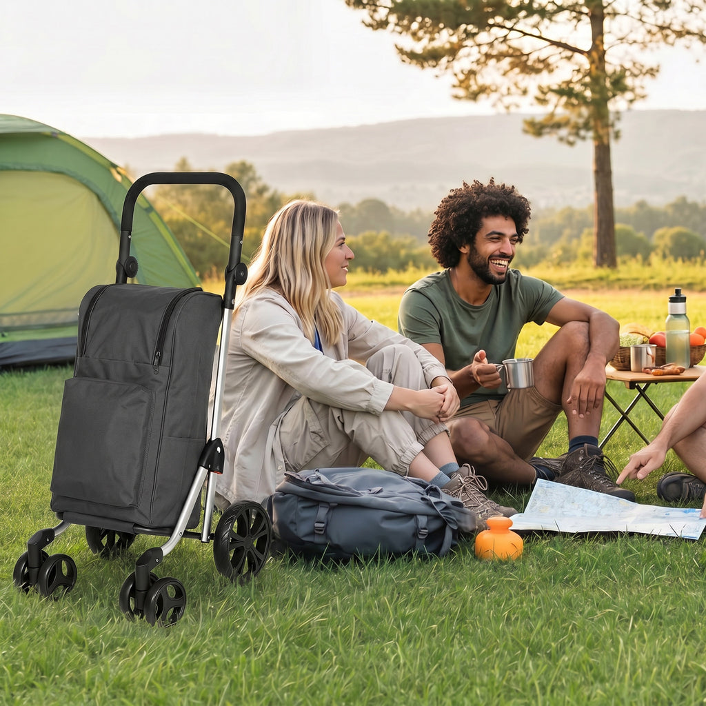 Einkaufstrolley Klappbar mit Kühlfach, 6 Rädern, 46L, Dunkelgrau