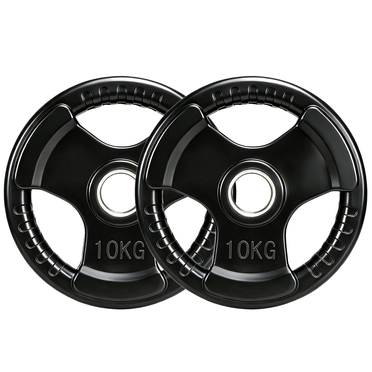 Hantelscheibe, 2er-Set, 10 kg pro Scheibe, drei Griffe, bodenschonender Gummimantel, Metall