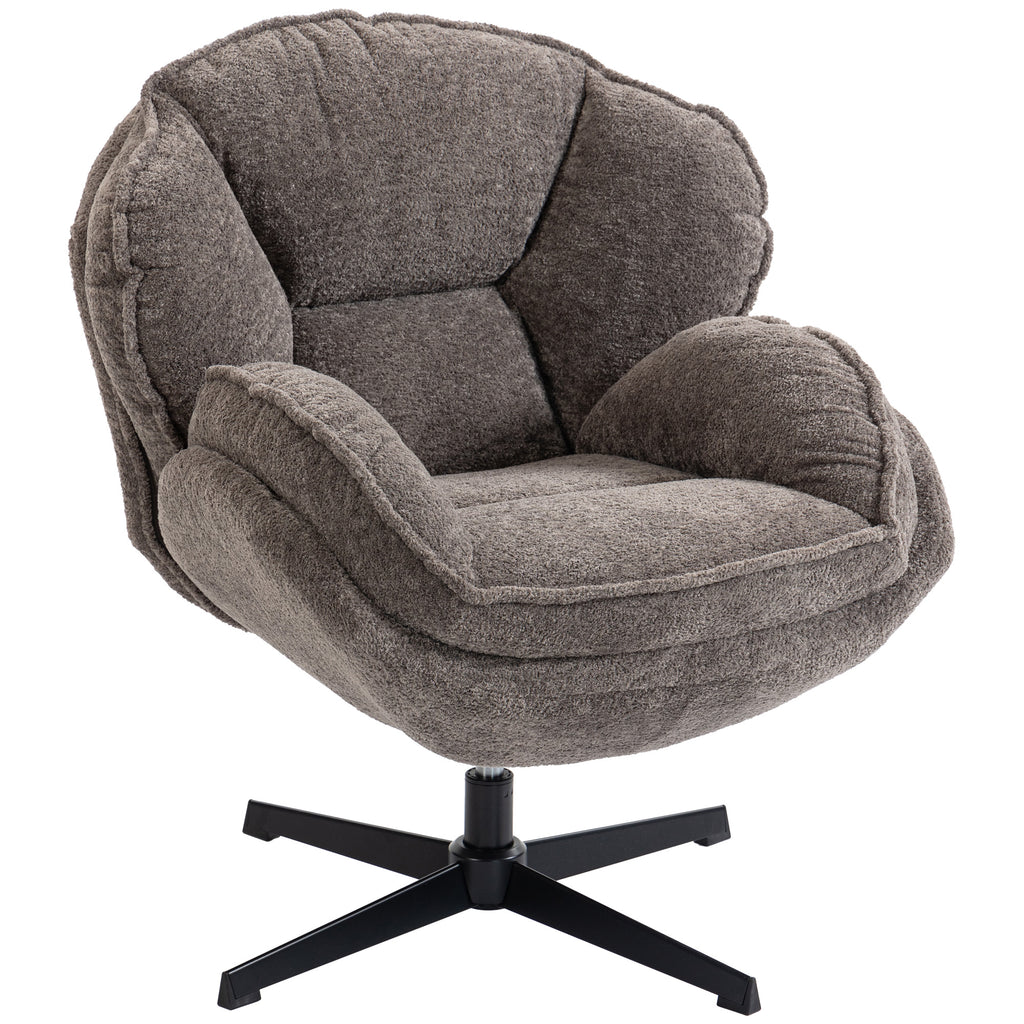 Moderner Wingback-Sessel, Samt-Armlehnsessel mit Vier-Sterne-Basis, S-Federn, 360° Drehfunktion, Grau