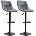 Moderner Barhocker, 2er-Set drehbare Barstühle mit Rückenlehne, höhenverstellbar, mit Fußstütze, gepolstert, Dunkelgrau