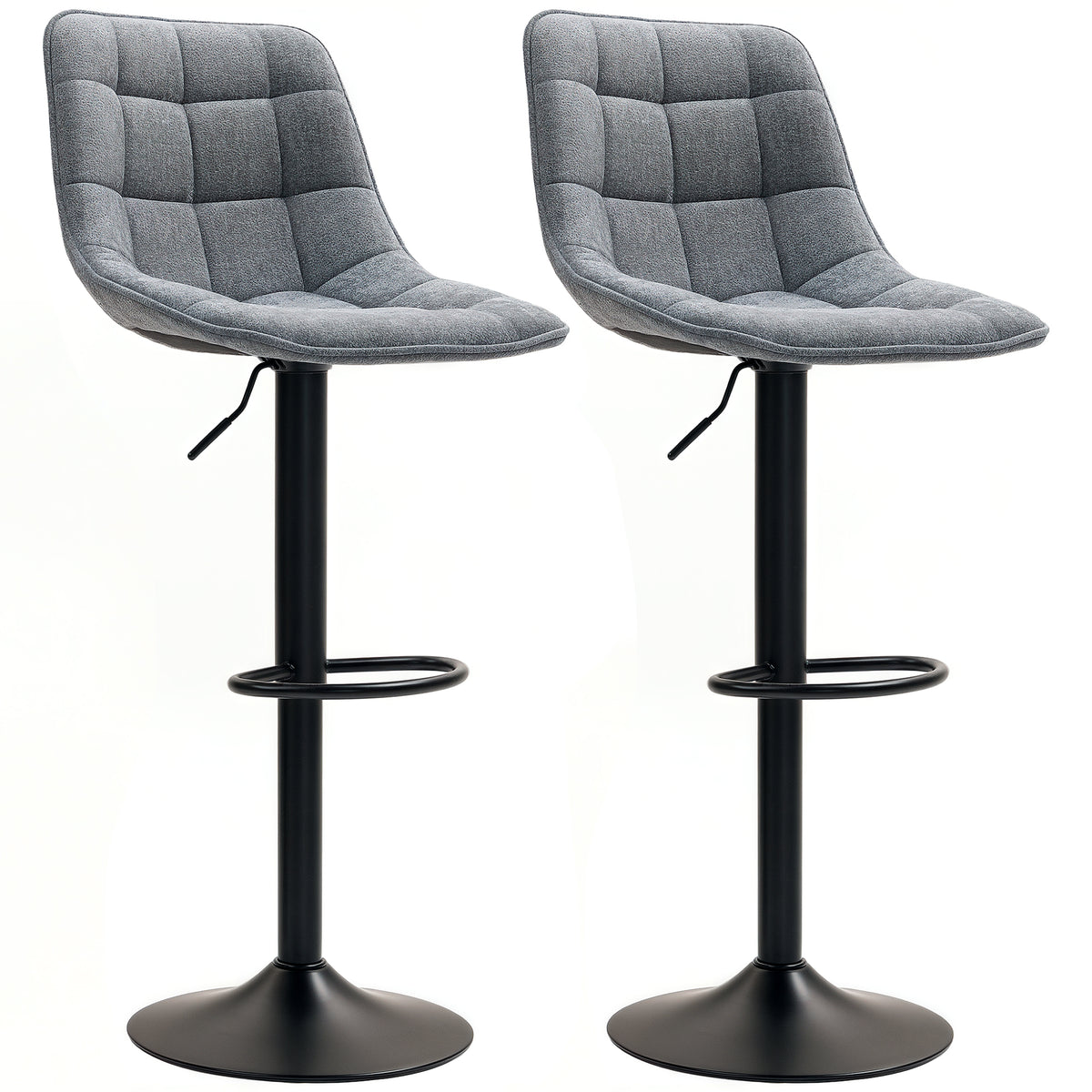 Moderner Barhocker, 2er-Set drehbare Barstühle mit Rückenlehne, höhenverstellbar, mit Fußstütze, gepolstert, Dunkelgrau