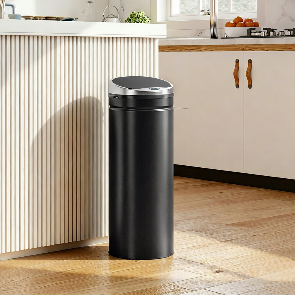 50L Automatic Motion Sensor Rubbish Bin with Fingerprint Resistant, Stainless Steel, Black