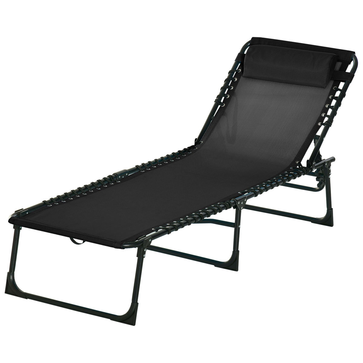 Sonnenliege, klappbar, atmungsaktiver Bezug, Metallrahmen, 189 x 58 x 30 cm, Schwarz