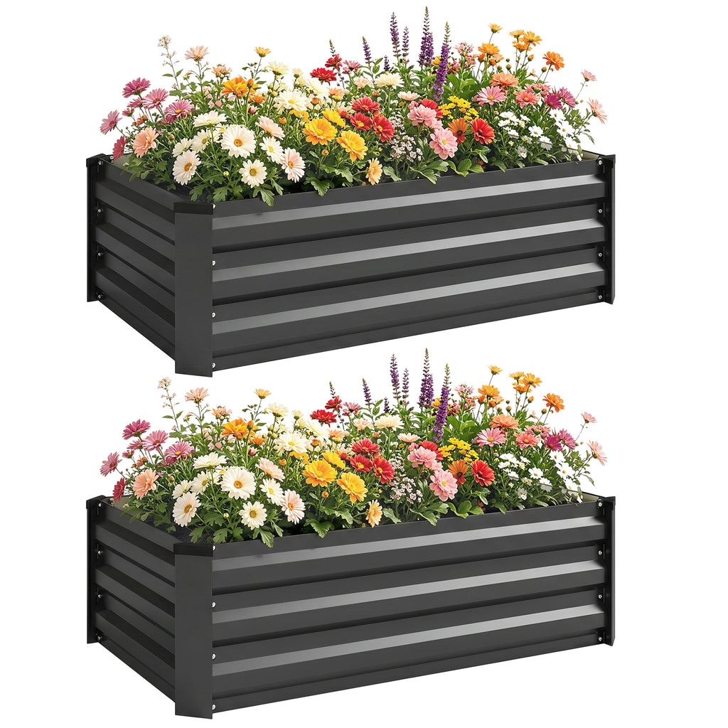 Set of Two 100 x 60cm Steel Planter Boxes - Grey