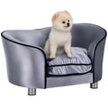 Dog Sofa Bed for Miniature Dogs, Pet Couch Kitten Lounge with Removable Soft Cushion, Thick Sponge, Wooden Frame, Storage Pocket