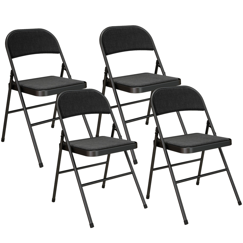 4er-Set Klappstühle, Tragbare Bürostühle, Metallbeine, Faltstuhl für Büro, Empfang, Wartezimmer, Leinenoptik, Schwarz
