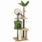 Kratzbaum, 139 cm Katzenbaum mit Höhle, Spielbällen, Sisal-Kratzpfosten und Plattformen, für zwei Katzen, Grün