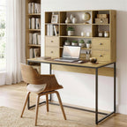 Computertisch mit 4 Schubladen und Regalen, Schreibtisch 105 cm, Naturholz