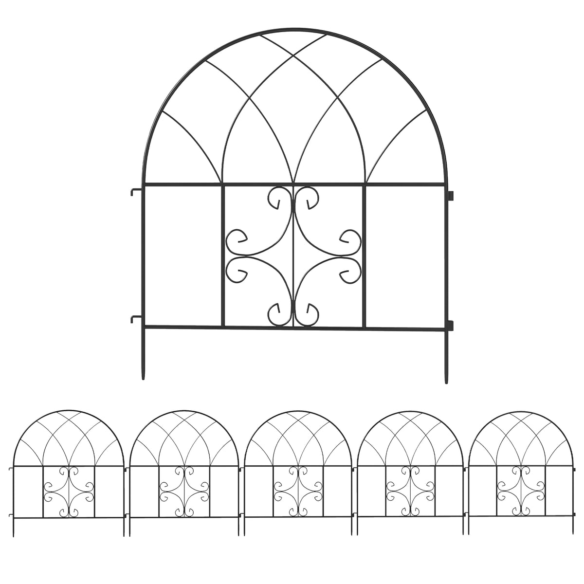 Gartenzaun Zaun Stahl 300 cm x 70 cm hoch Dekorativer Gitterzaun Set Zaunelemente Schwarz
