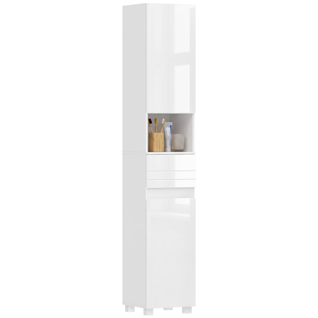 Badezimmerschrank Schmaler Badschrank mit verstellbaren Einlegeböden, 30 x 30 x 170 cm, Weiß
