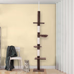 Floor to Ceiling Cat Tree 230-260cm Height Adjustable, 5-Tier Cat Tower with Scratching Posts, Hammock, Perches, Climbing Activity Centre for Indoor Kittens Playing and Relaxing, Brown