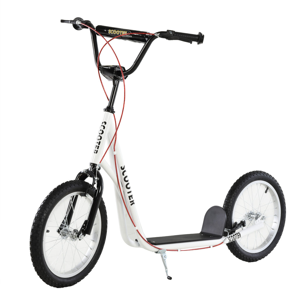 Scooter für Kinder Kinderroller Tretroller mit verstellbarem Lenker, großen Rädern und Handbremse Kickscooter 16 Zoll Cityroller für Jungen und Mädchen ab 5 Jahre Metall Weiß