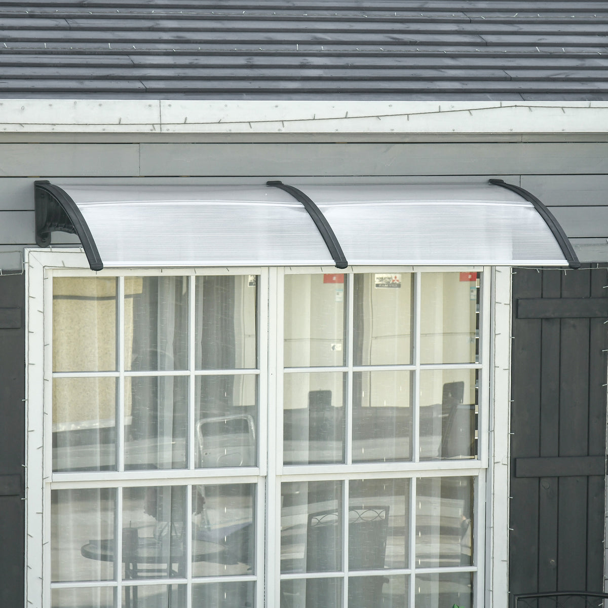 Türüberdachung, Schutz vor Regen, Wind und Hagel, Polycarbonat, Aluminium-Verbindungstangen, 200 x 96 x 27 cm, Schwarz