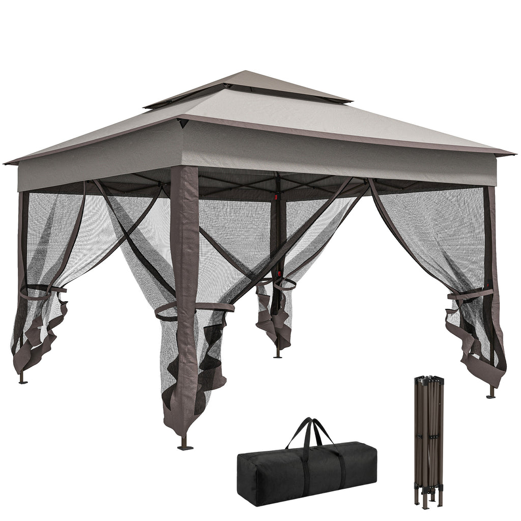 3.25 x 3.25m Deluxe Metal Gazebo, with Curtains - Brown and Grey