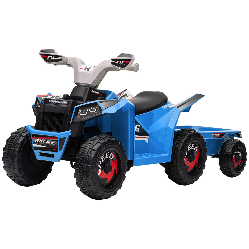 Kinderquad, aufladbar, 2,5 km/h, mit Anhänger, 50 Min. Fahrzeit, für Kinder 1,5 bis 3 Jahre, Blau