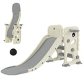 3 in 1 Kids Slide with Climber, Basketball Hoop and Ball, Foldable Indoor Toddler Slide for Ages 2-5, Cream White
