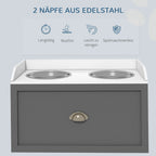 Stainless Steel Raised Dog Bowls, with 21L Storage Drawer for Large Dogs - Grey