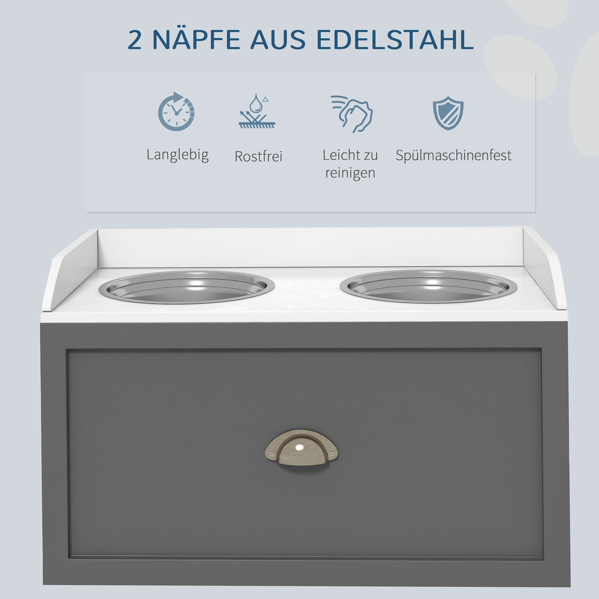Stainless Steel Raised Dog Bowls, with 21L Storage Drawer for Large Dogs - Grey