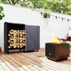 Feuerholzgestell, 0,33 m³, mit Tragetasche & Abdeckung, Metallrahmen, bis 150 kg, 120 x 36 x 99 cm, Schwarz