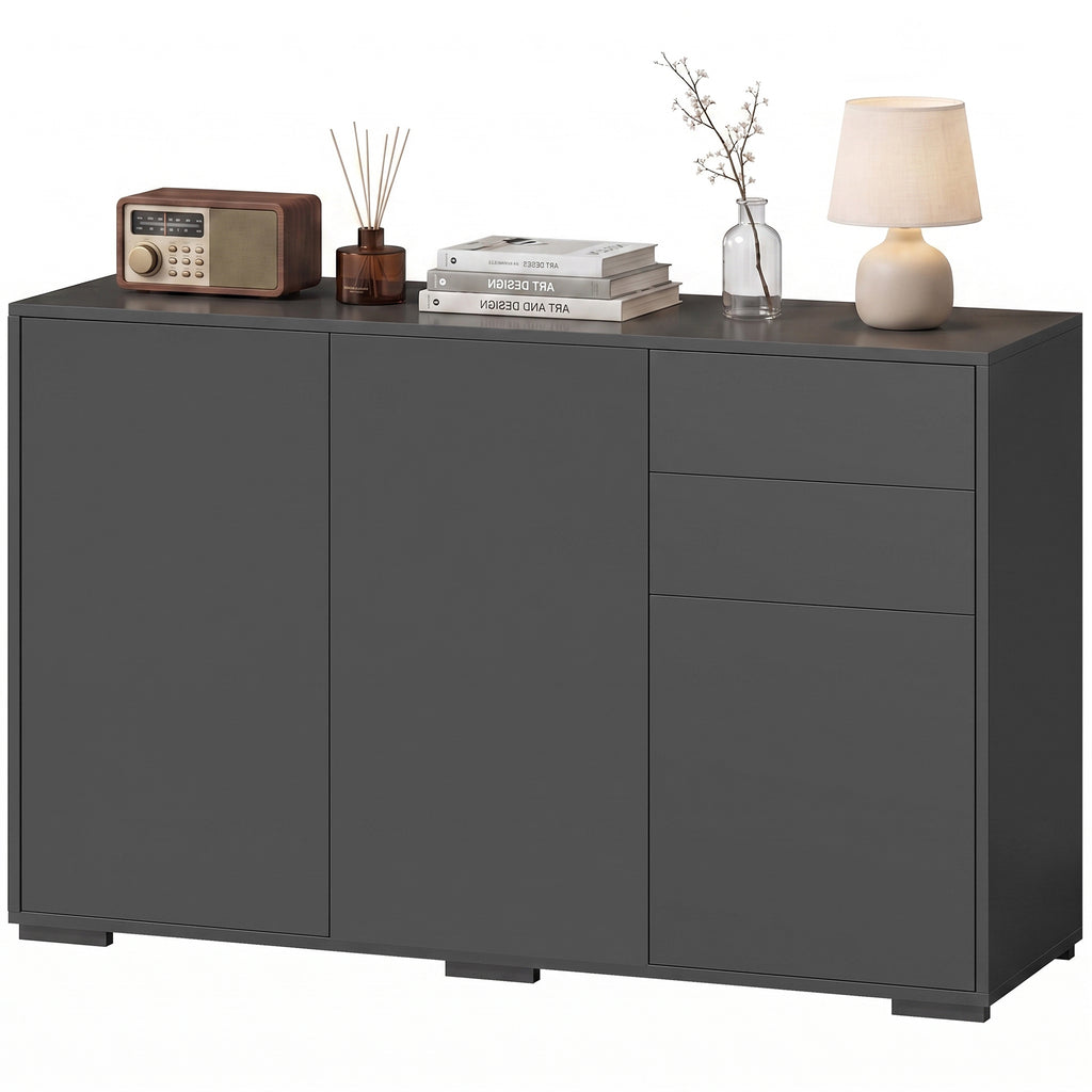 Sideboard Kommode Anrichte, 2 Schubladen, Push-Click, 117 cm x 36 cm x 74 cm, Schwarz