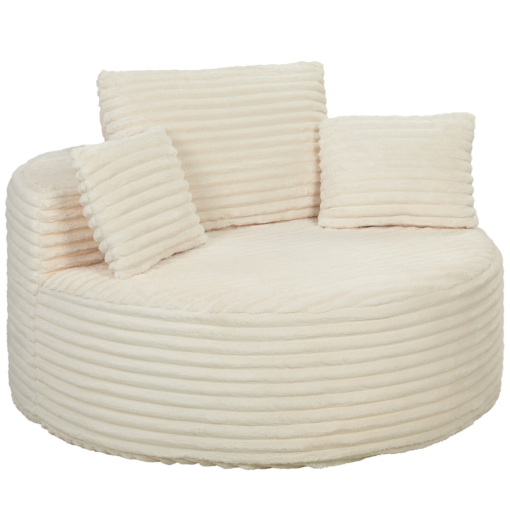 Sessel mit tiefer Sitzfläche, Einzelsofa ohne festen Rahmen, Vollschaum-Design, 4 Kissen, Cremeweiß