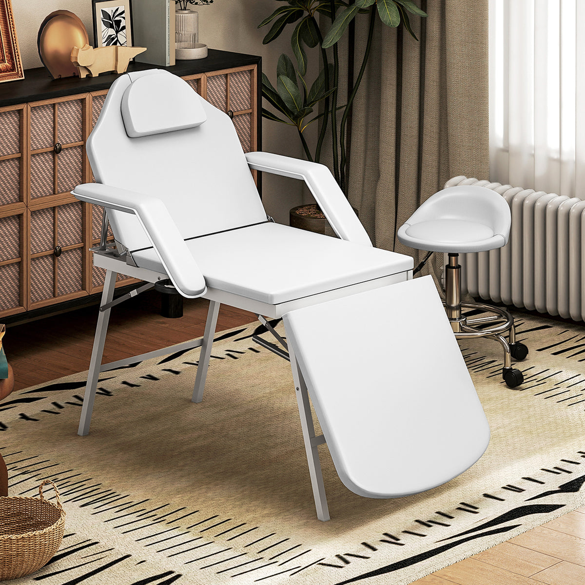 Tragbarer Massagetisch, Klappbare Massageliege mit Kunstleder-Bezug, Schaumstoff-Polsterung, Stahlrahmen, Wei?