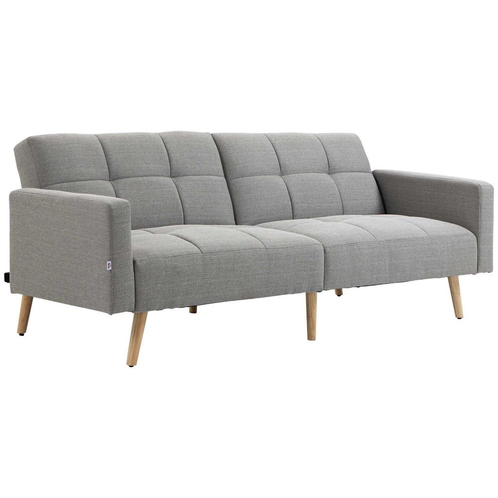 2 in 1 Schlafsofa 205 x 88 cm Sofa mit Bettfunktion, Couch mit Sitzkissen, Leinenoptik Grau
