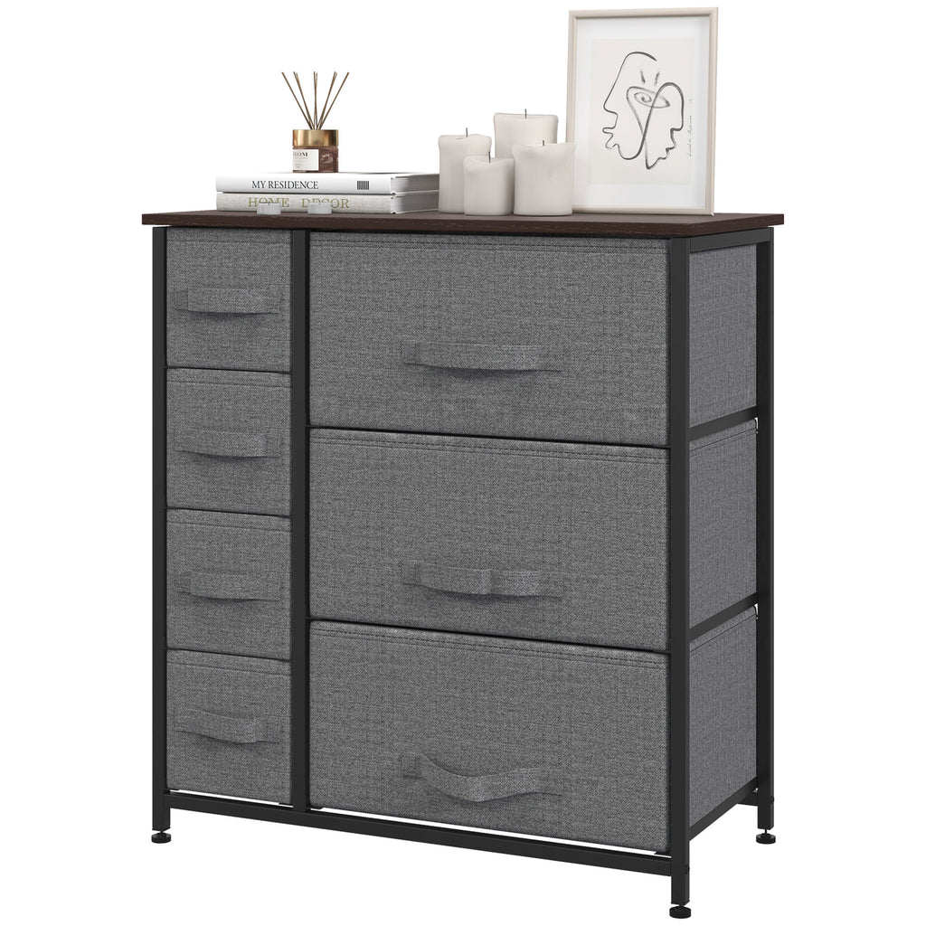 Chest of Drawers with 7 Drawers, Fabric Drawers with Large Storage Space, Drawers Dresser with Metal Frame, Adjustable Feet for Bedroom Living Room, Dark Grey