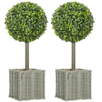 2er-Set k¨¹nstliche Pflanzen, UV-best?ndige Kunstb?ume im Topf, f¨¹r drinnen und drau?en geeignet, Kunststoff, Zement, Gr¨¹n