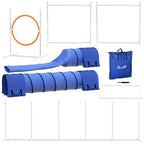Hunde-Agiliy-Set Hundeparcours, 1 Reifen, 2 Tunnel 2 Hürden, 321 cm x 63c m x 93 cm, Blau + Rot+ Weiß