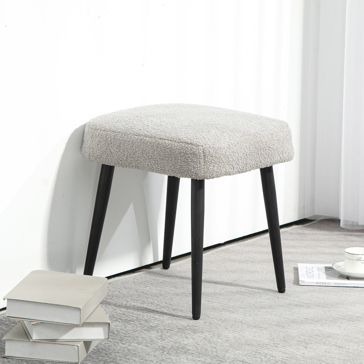 Hocker, Fu?st¨¹tze, gepolsterter Sitz, Kaschmir-Optik, Stahlbeine, 42 x 42 x 44 cm, Hellgrau