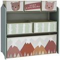 Kinderschrank mit 6 Stoffboxen, niedliches Motiv, 63x30x66 cm, Grün