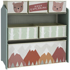 Kinderschrank mit 6 Stoffboxen, niedliches Motiv, 63x30x66 cm, Grün
