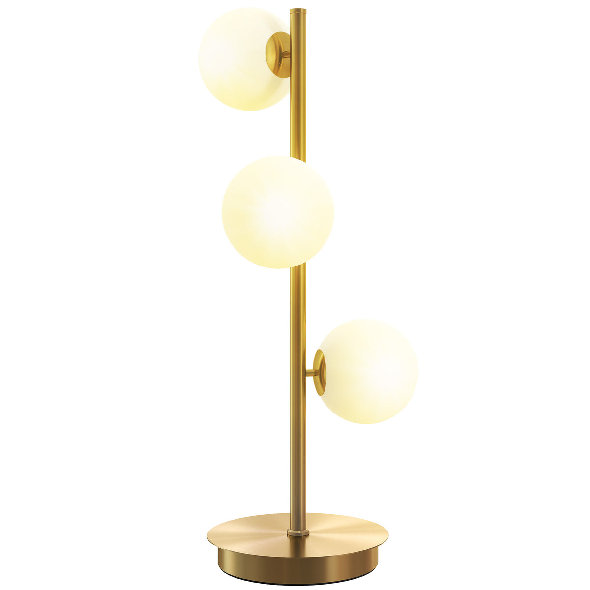 Tischlampe Tischleuchte mit 3 Kugelschirmen, mit stabilem Stahlfuß, G9-Fassungen, 24 x 24 x 53 cm, Messing