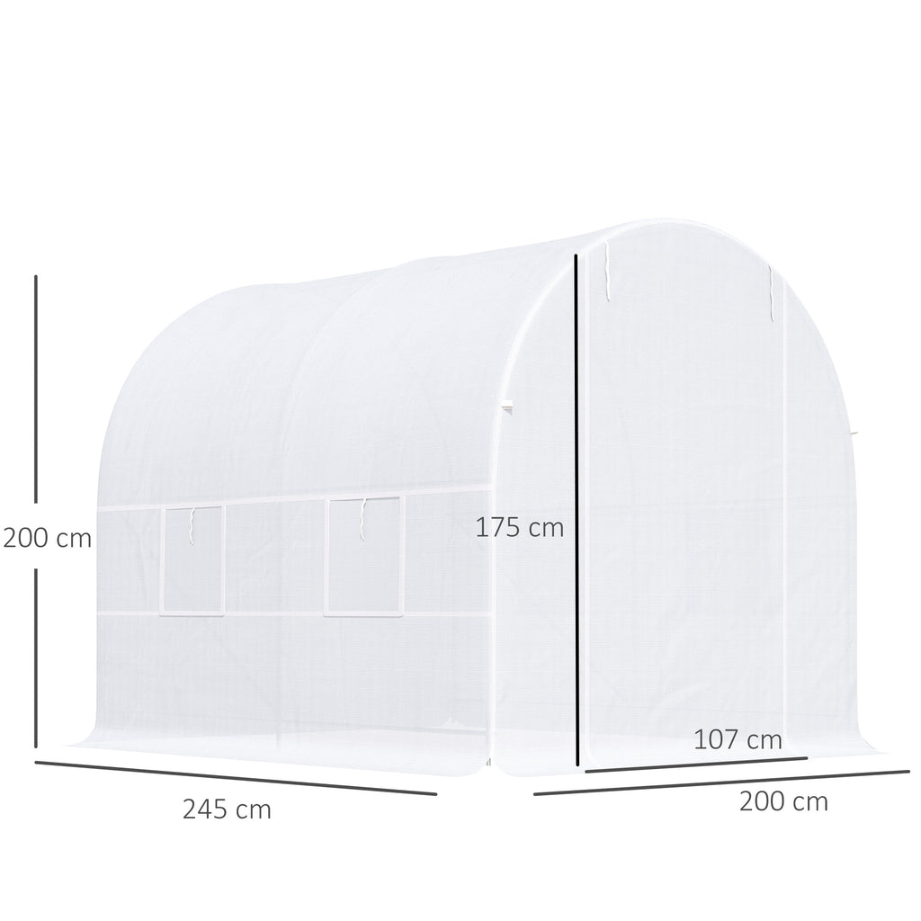  2.5 x 2 x 2 m Polytunnel Greenhouse, Walk-in Green House for Garden with Mesh Windows, Galvanised Steel Frame, White