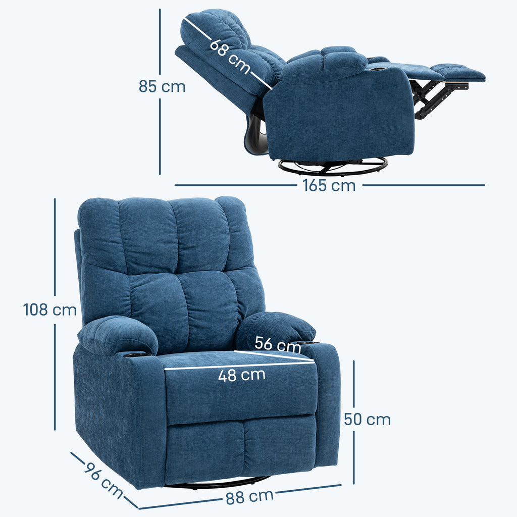 Relaxsessel mit Fu?st¨¹tze, Liegesessel, drehbar, bis 150 kg, Stahlrahmen, 88x96x108cm, Dunkelblau