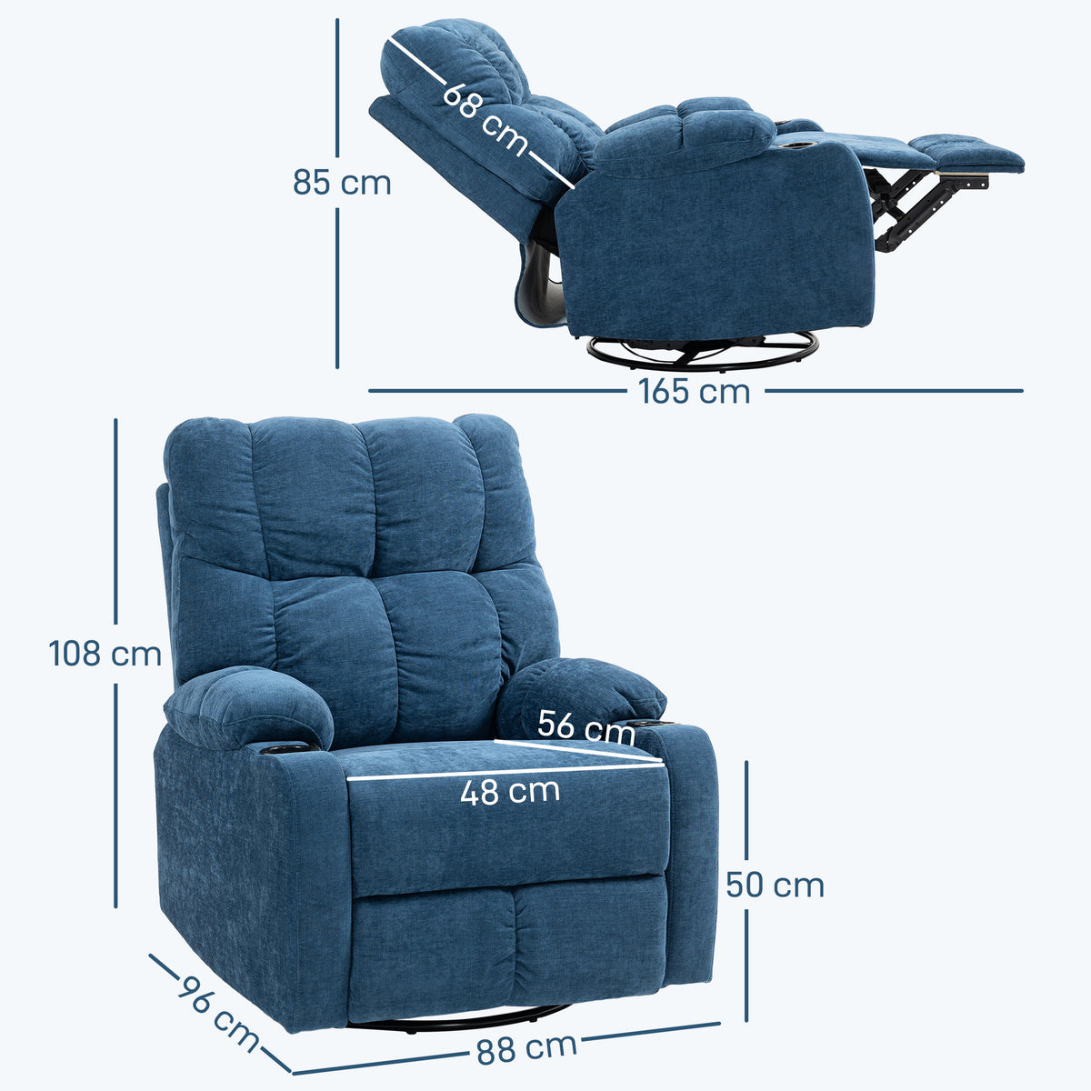 Relaxsessel mit Fu?st¨¹tze, Liegesessel, drehbar, bis 150 kg, Stahlrahmen, 88x96x108cm, Dunkelblau