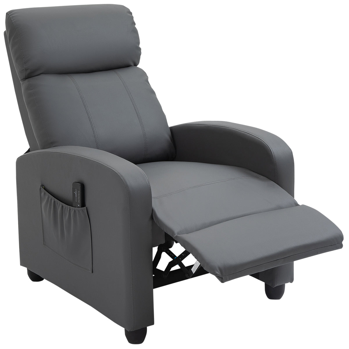 Relaxsessel Fernsehsessel mit Vibrationsmassage, Liegefunktion, 2 Massagepunkte, Fernbedienung, 68 x 88 x 98 cm Grau