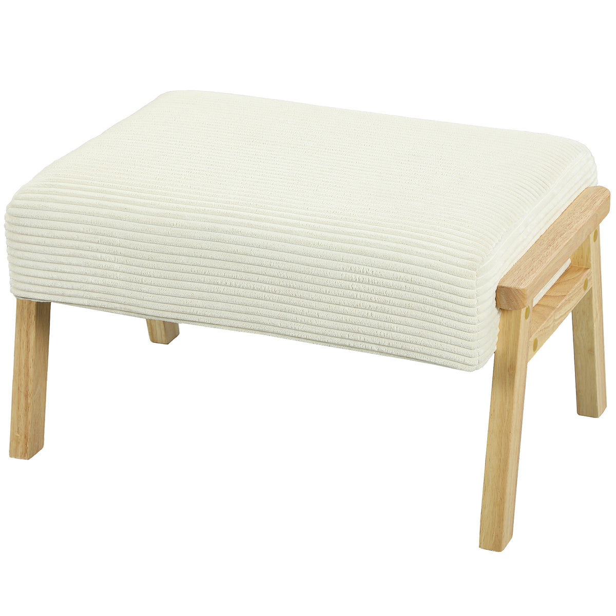 Sitzhocker Hocker mit weichem Sitzkissen Holzbeinen Fu?hocker mit Cordoptik Cremewei?