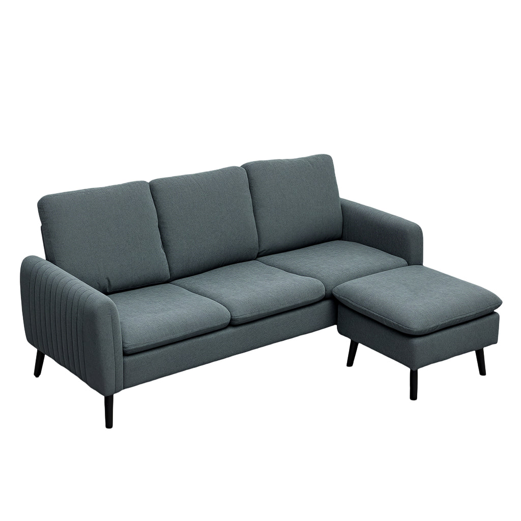 Ecksofa, 3-Sitzer-Sofa mit Fu?hocker, Stoffbezug, L-f?rmiges Couch-Set, Dunkelgrau