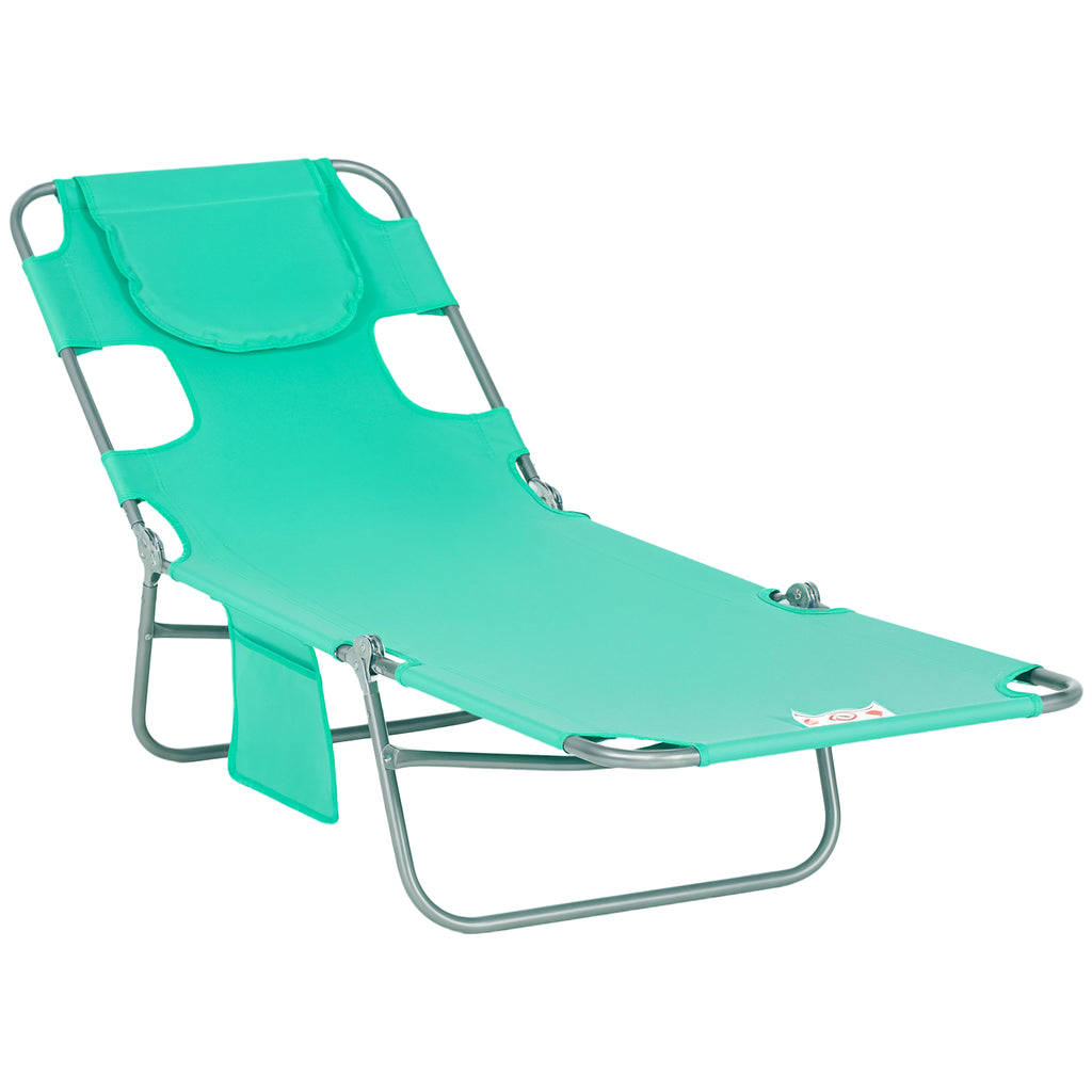 Foldable Sun Lounger with Reading Hole - Green