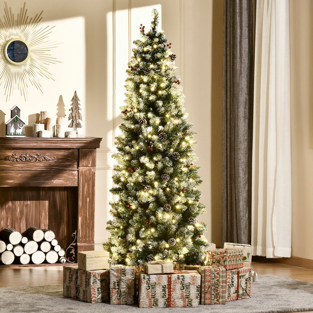 Künstlicher Weihnachtsbaum 180 cm Tannenbaum künstlich mit LED Beleuchtung, Schnee, 618 Spitzen Christbaum Weihnachtsdeko inkl. Stahlständer für drinnen