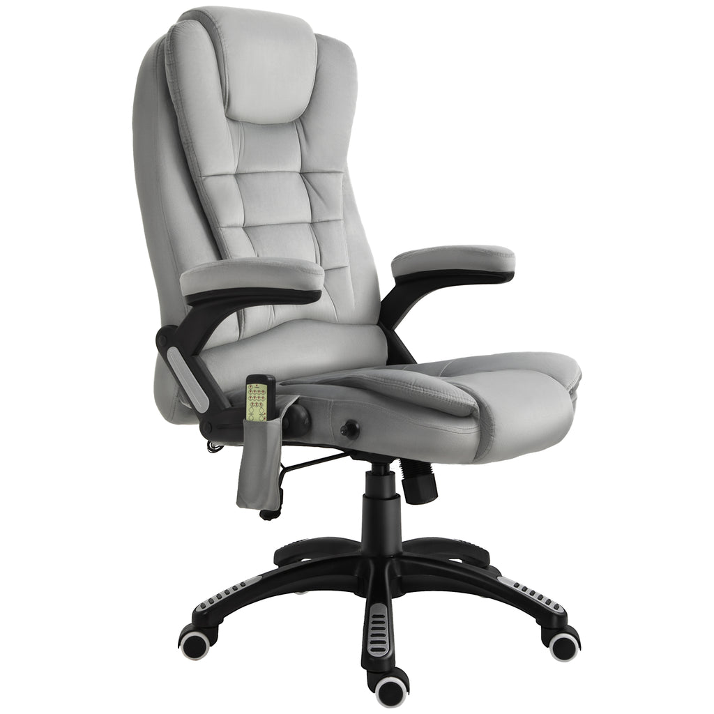  B¨¹rostuhl mit Massagefunktion Ergonomischer Chefsessel mit Heizfunktion, Liegefunktion, Wippfunktion H?henverstellbar 360¡ã Drehbar Computerstuhl mit Seitentasche, Samtoptik, Grau