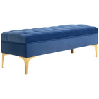 Sitzbank Bettbank Schuhbank mit erhöhten Beine Schlafzimmer Samt Blau