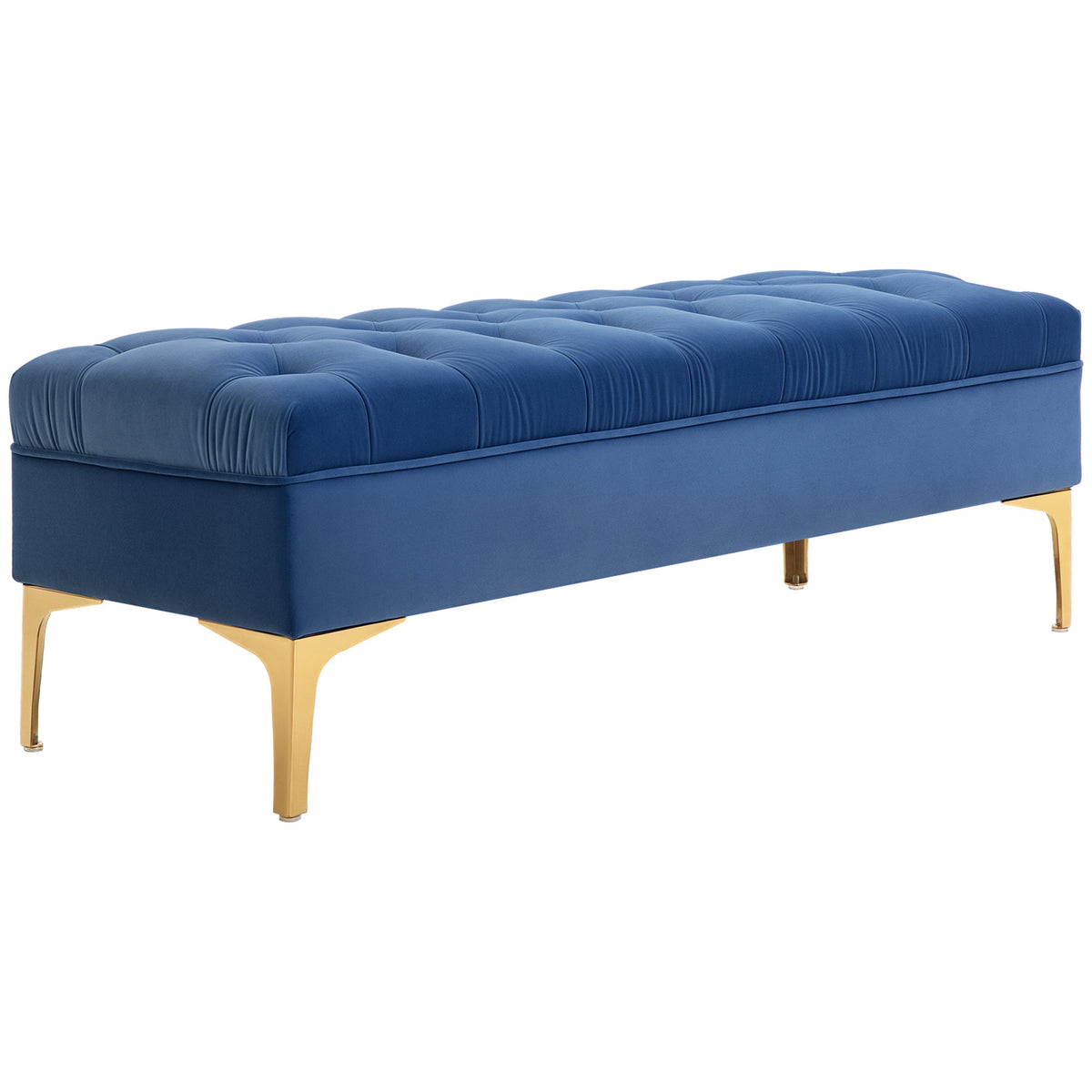 Sitzbank Bettbank Schuhbank mit erhöhten Beine Schlafzimmer Samt Blau