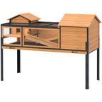 Wooden Tortoise House with Stand Legs, Clear Observation Windows, Ramps, Openable Top, Built-in Tray, Yellow