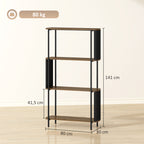Bücherregal, Standregal mit 4 Ebenen,geschwungenem Design, für Wohnzimmer, Schlafzimmer 80 x 30 x 141 cm, Braun